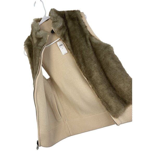 Ann Taylor Reversible Faux Fur & Knit Sweater Vest Size S NWT Zip Wool 8064 - Picture 7 of 15